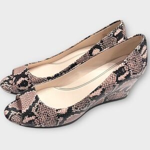 COLE HAAN Grand Ambition Snakeskin Leather Open Toe Wedges Heels Size 8.5